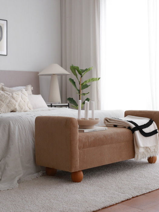 Atelier Del Sofa Banco de Tela TEDDY Camel, Asiento Acogedor para Sala de Estar y Dormitorio, 115 cm Ancho